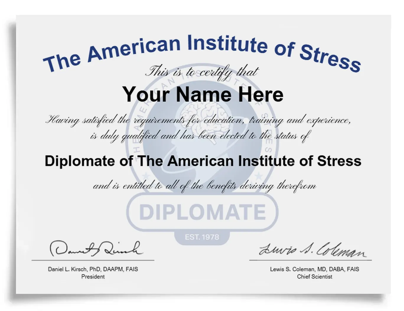 AIS Certificate for a DIPLOMATE membership